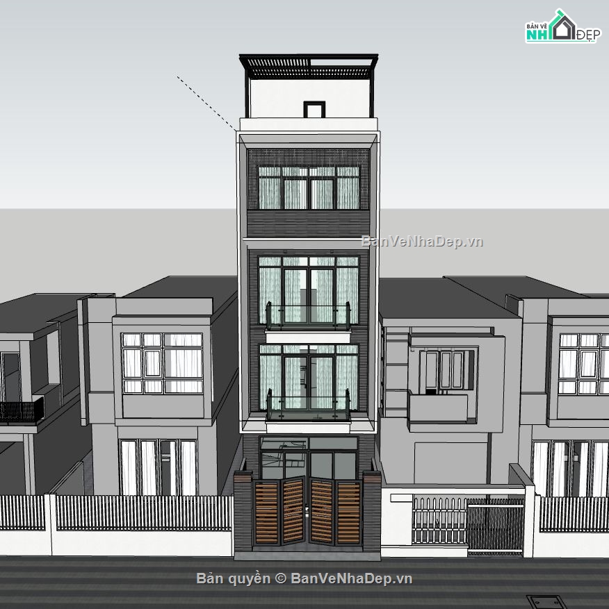 Nhà phố 4 tầng,file su nhà phố 4 tầng,sketchup nhà phố 4 tầng