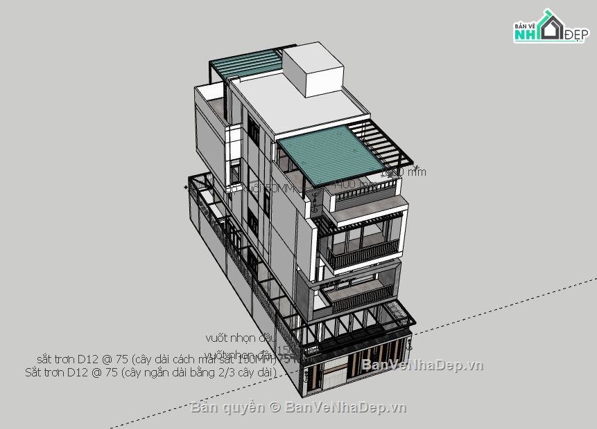 Nhà phố 4 tầng,file su nhà phố 4 tầng,sketchup nhà phố 4 tầng