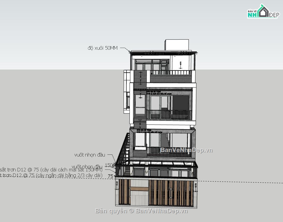 Nhà phố 4 tầng,file su nhà phố 4 tầng,sketchup nhà phố 4 tầng