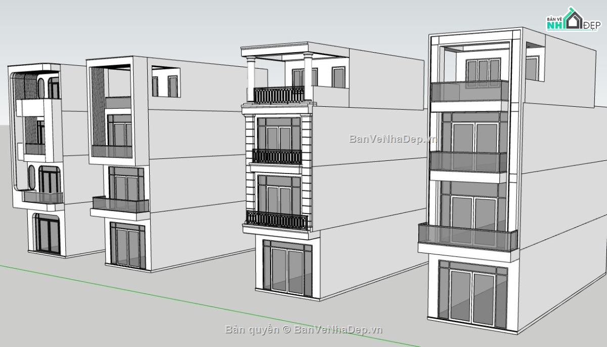 sketchup nhà phố 4 tầng,mẫu nhà phố 4 tầng,model su nhà phố 4 tầng