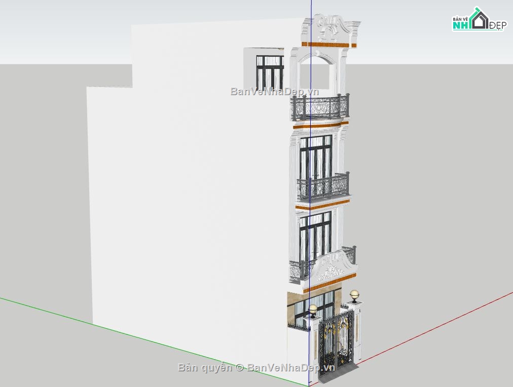 nhà phố 4 tầng,sketchup nhà phố 4 tầng,model su nhà phố 4 tầng