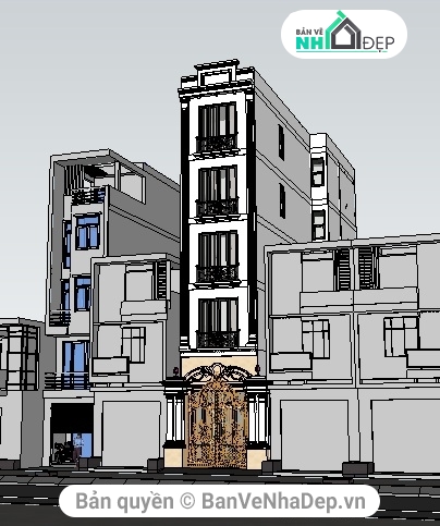 Sketchup bộ 8 mẫu ngoại thất thiết kế nhà lô phố hiện đại