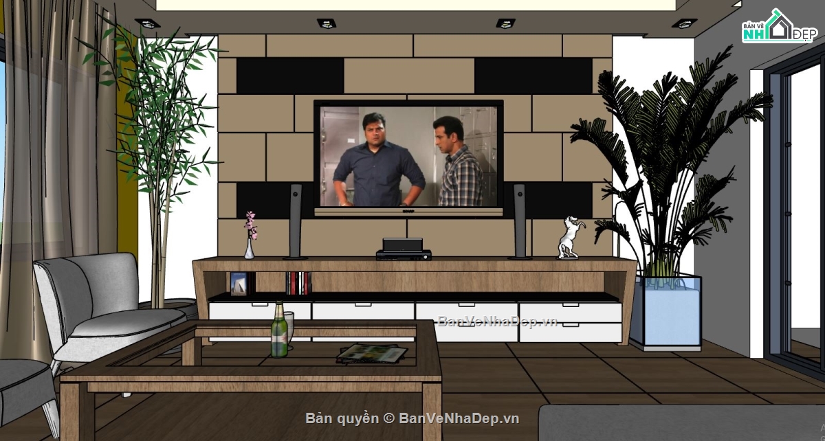 phòng khách hiện đại,phòng khách sketchup,nội thất phòng khách