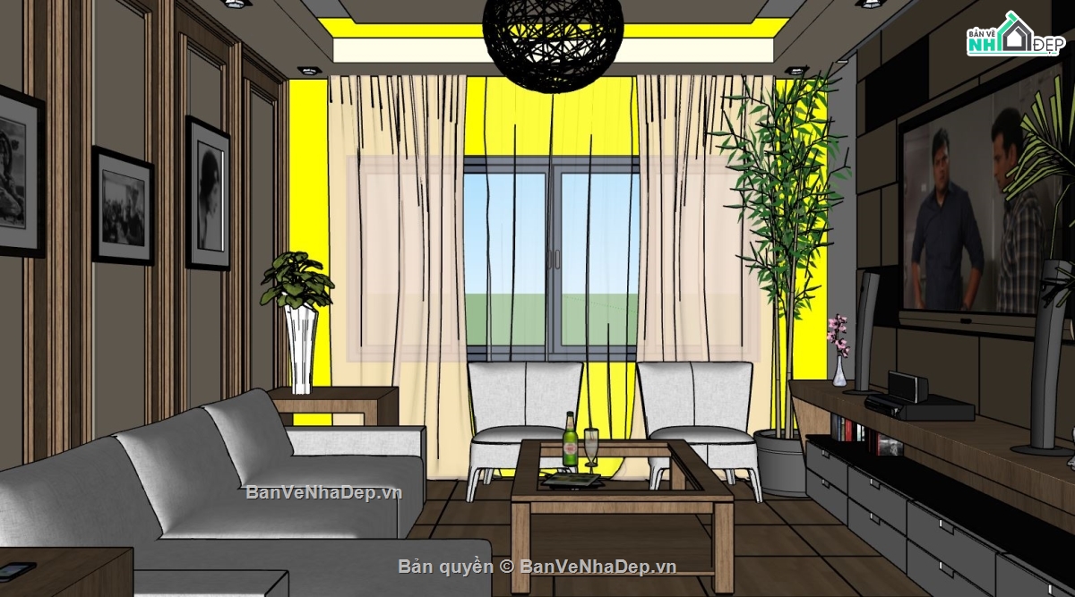 phòng khách hiện đại,phòng khách sketchup,nội thất phòng khách