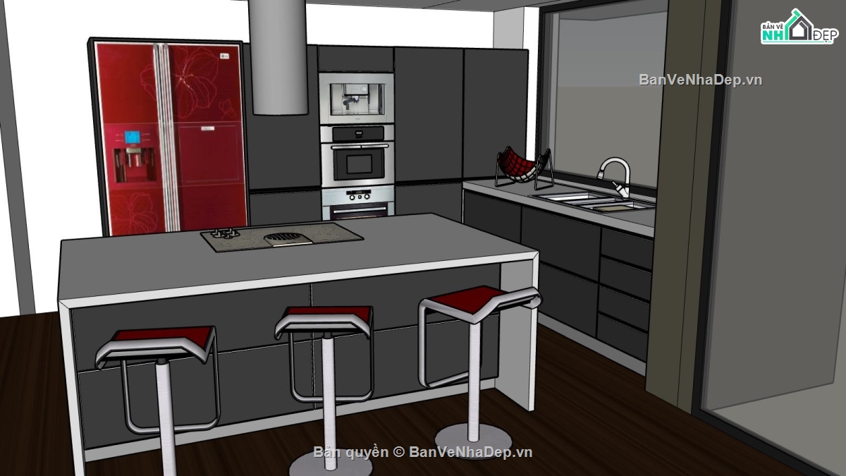 sketchup nội thất phòng bếp,3d phòng bếp,su phòng bếp