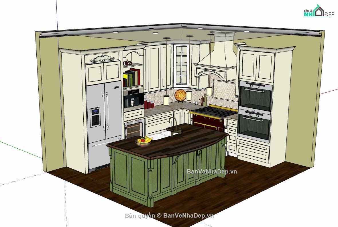 Sketchup bếp,Sketchup mẫu nội thất,thiết kế nội thất bếp
