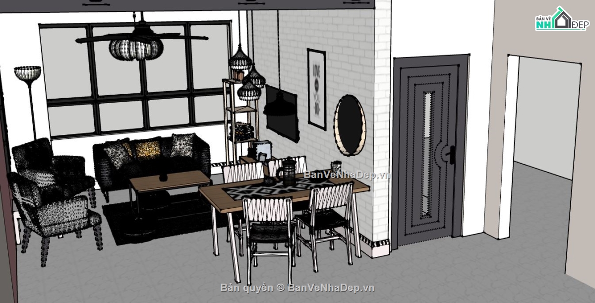 Sketchup mẫu nội thất,nội thất khách bếp file su,file sketchup nội thất khách bếp
