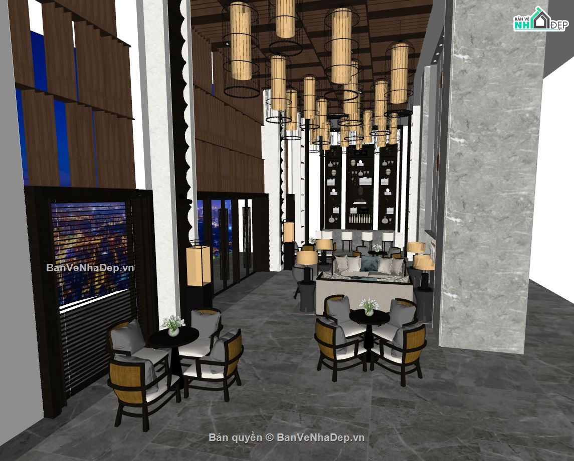 Sketchup mẫu nội thất,nội thất quán cà phê,mẫu nội thất quán cà phê