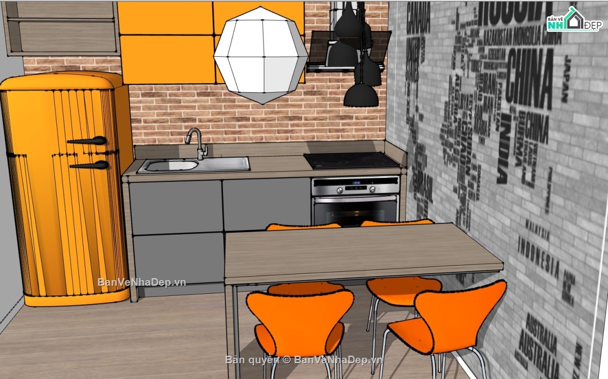 nội thất phòng bếp,Sketchup bếp,model su phòng bếp,thiết kế phòng bếp