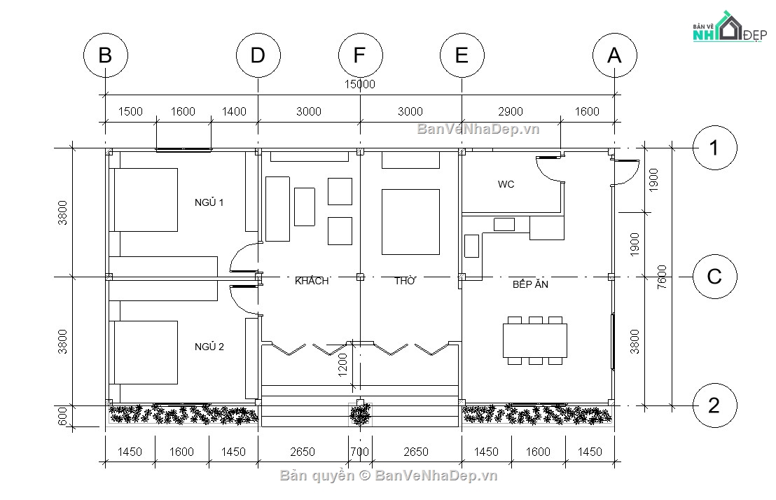 nhà,Sketchup nhà,nhà 3 gian,model sketchup,3 gian,nha 2 phong ngu