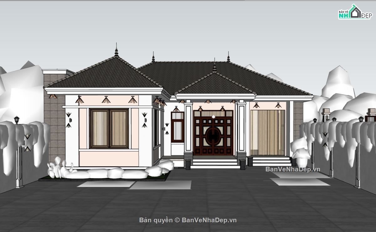 nhà 1 tầng,su nhà 1 tầng,sketchup nhà 1 tầng