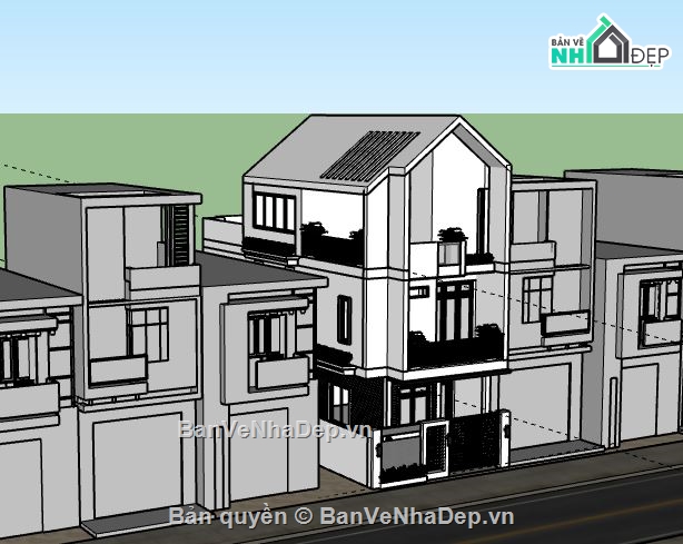 Nhà phố 3 tầng,Model su nhà phố 3 tầng,sketchup nhà phố 3 tầng