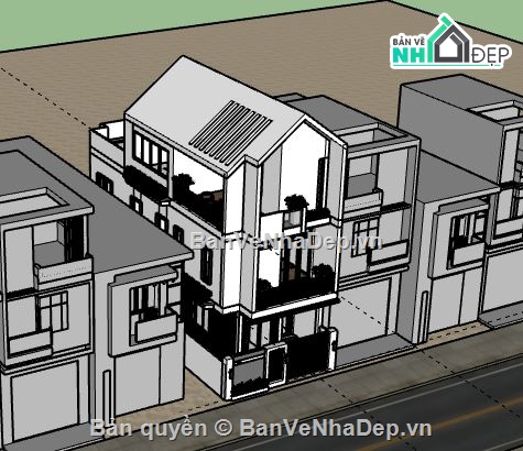 Nhà phố 3 tầng,Model su nhà phố 3 tầng,sketchup nhà phố 3 tầng