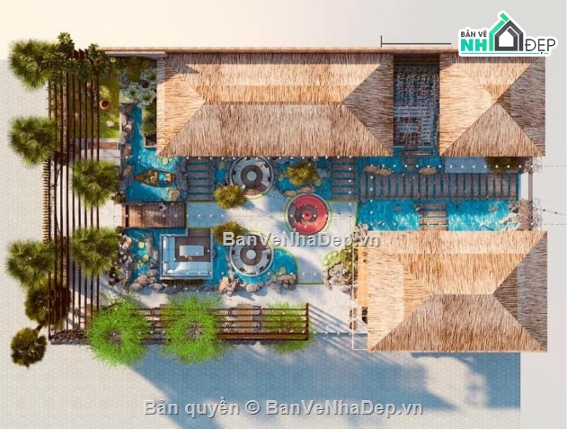 nội thất quán cafe,quán cafe sân vườn,nội thất quán cafe sketchup