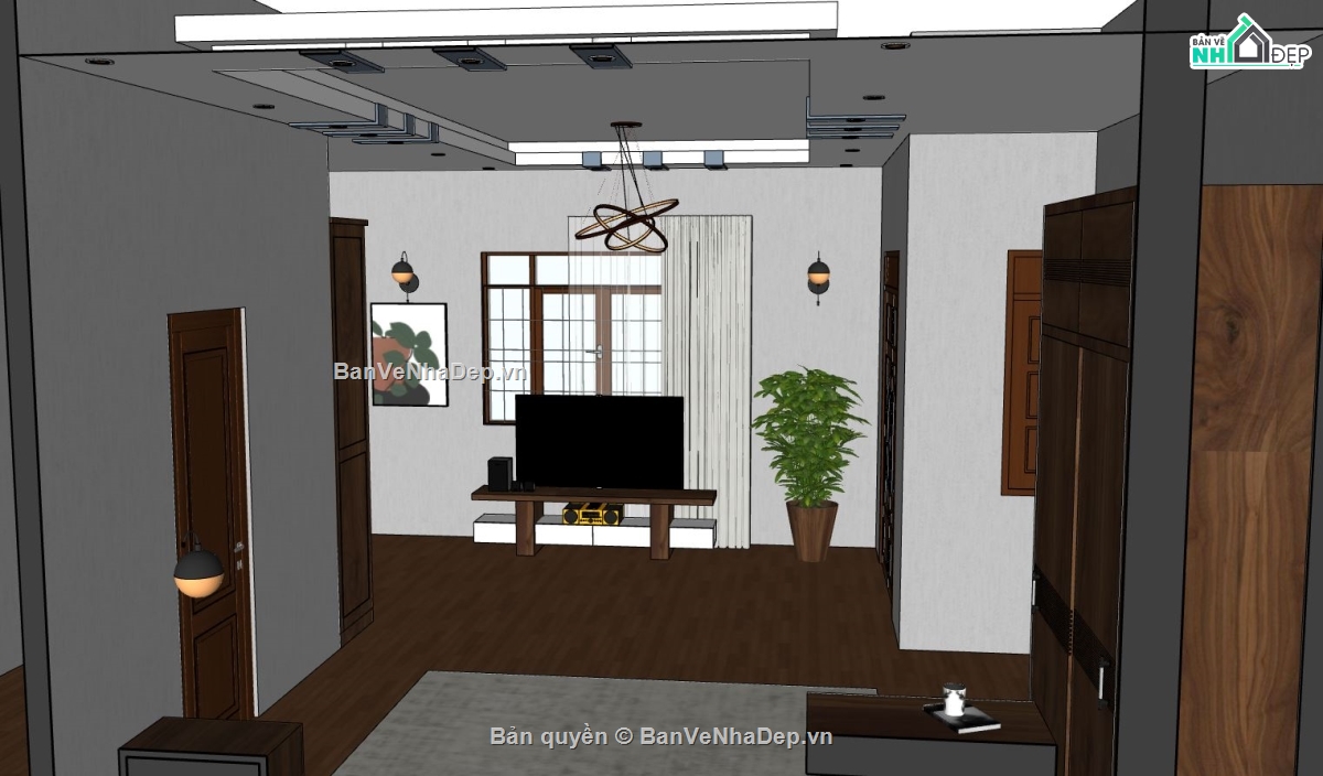 nội thất phòng khách,sketchup phòng khách,Sketchup mẫu nội thất
