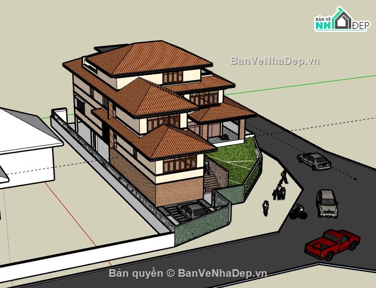 Biệt thự 3 tầng,model su biệt thự 3 tầng,biệt thự 3 tầng file su