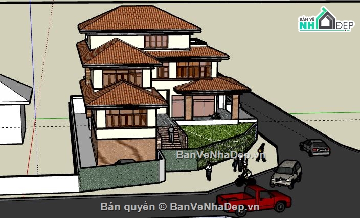 Biệt thự 3 tầng,model su biệt thự 3 tầng,biệt thự 3 tầng file su