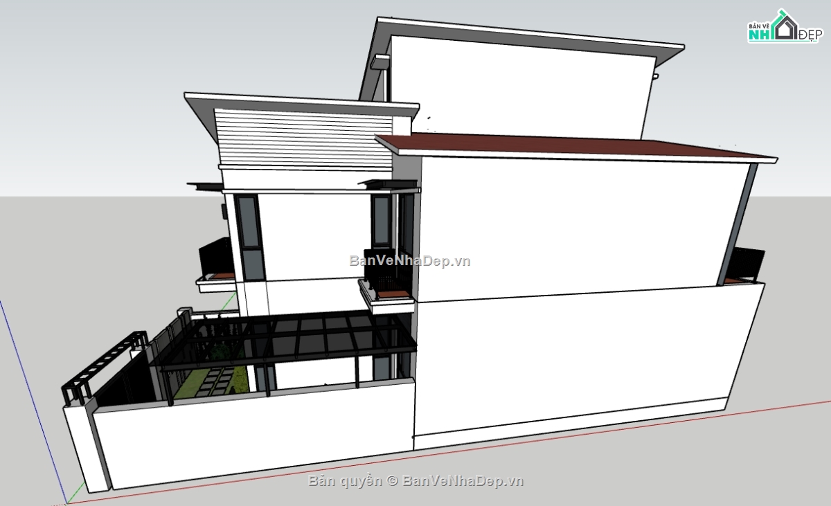 model sketchup nhà phố 3 tầng,file su nhà phố 2 tầng 1 tum,model su nhà phố 3 tầng