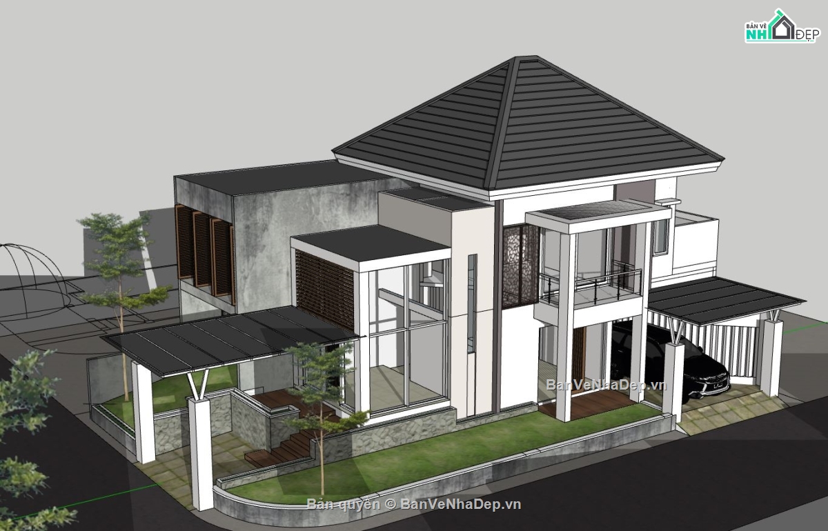 Model su biệt thự 2 tầng,biệt thự 2 tầng file su,file sketchup biệt thự 2 tầng,biệt thự 2 tầng file sketchup