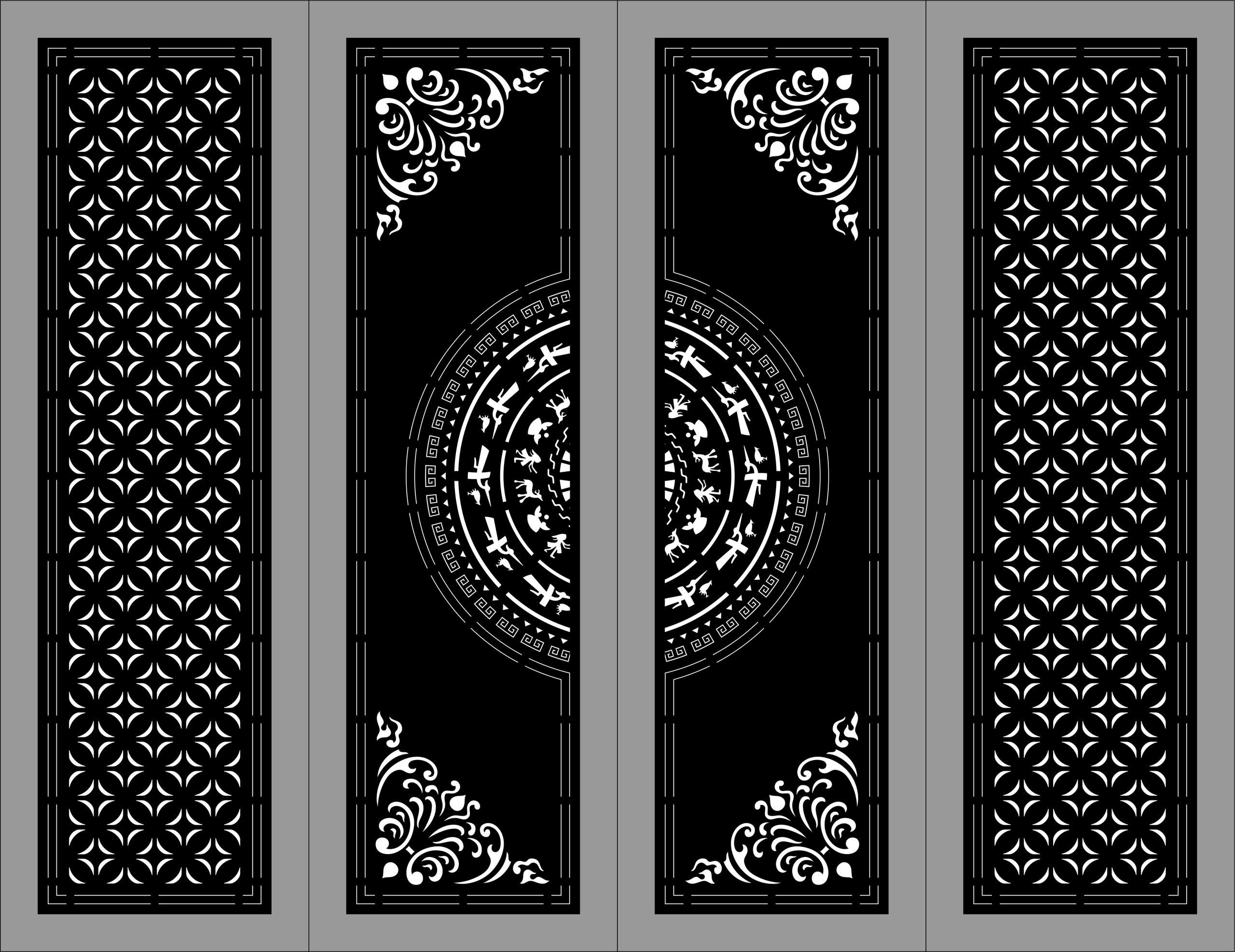 Cổng 4 cánh trống đồng,cổng 4 cánh,file dxf cổng 4 cánh