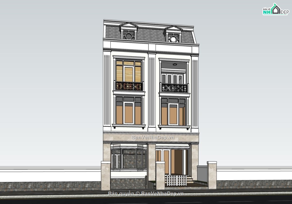 mẫu nhà phố 3 tầng,sketchup mẫu nhà phố 3 tầng,model su nhà phố 3 tầng