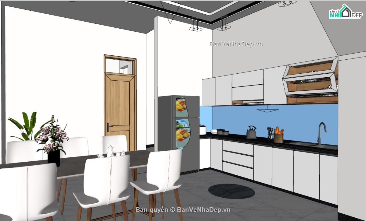 nội thất phòng khách và bếp,phòng khách sketchup,nội thất phòng khách su