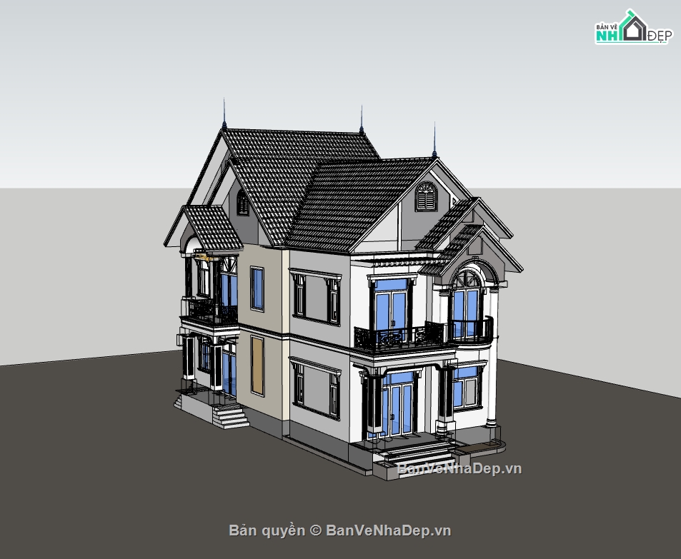 nhà 2 tầng,sketchup nhà 2 tầng,su nhà 2 tầng