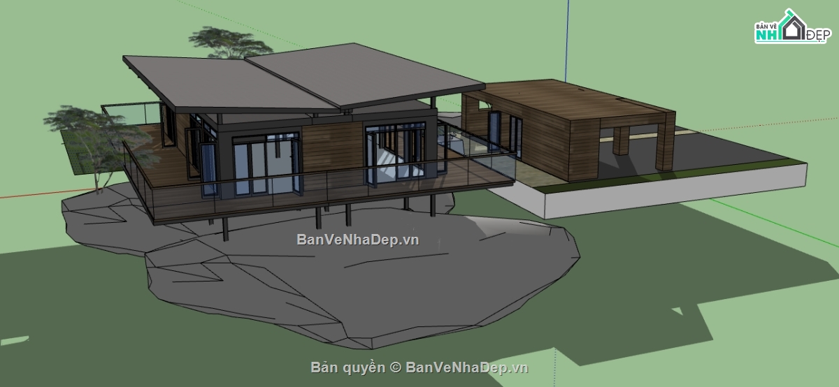 sketchup biệt thự 1 tầng,biệt thự 1 tầng file su,dựng 3d su biệt thự 1 tầng