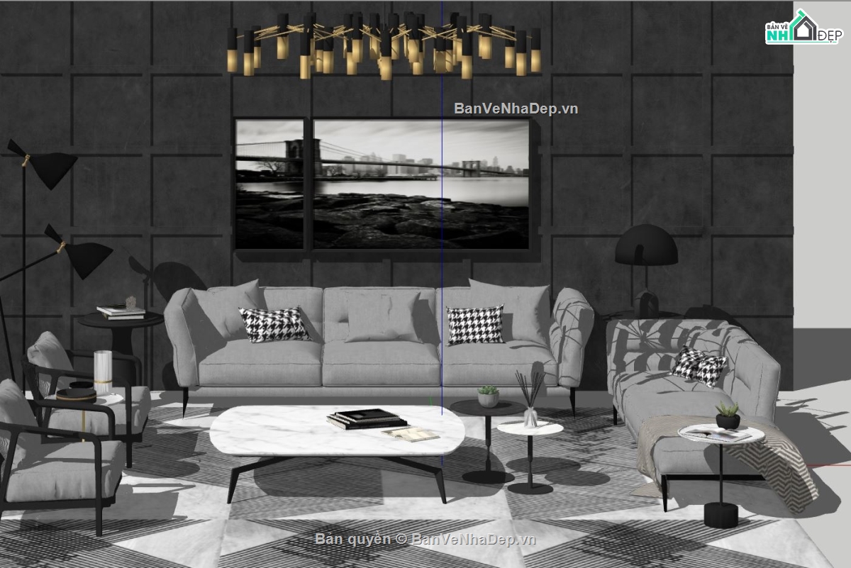 nội thất phòng khách,sketchup phòng khách,Mẫu nội thất phòng khách
