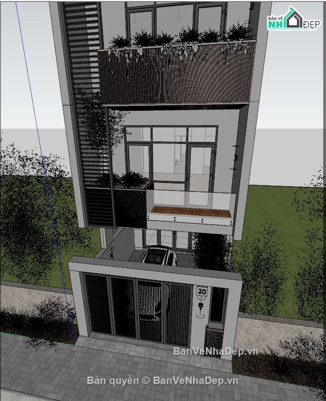 Nhà phố 3 tầng file SketchUp,sketchup nhà phố 3 tầng 5x20m,file SU nhà phố 3 tầng,Model su nhà phố 3 tầng,Nhà phố 3 tầng file su