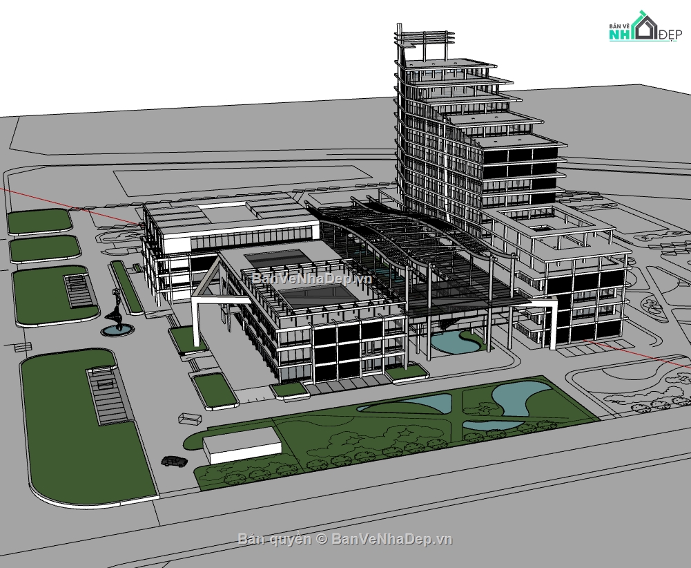 dựng model su bệnh viện,bệnh viện hiện đại file su,file sketchup dựng bệnh viện