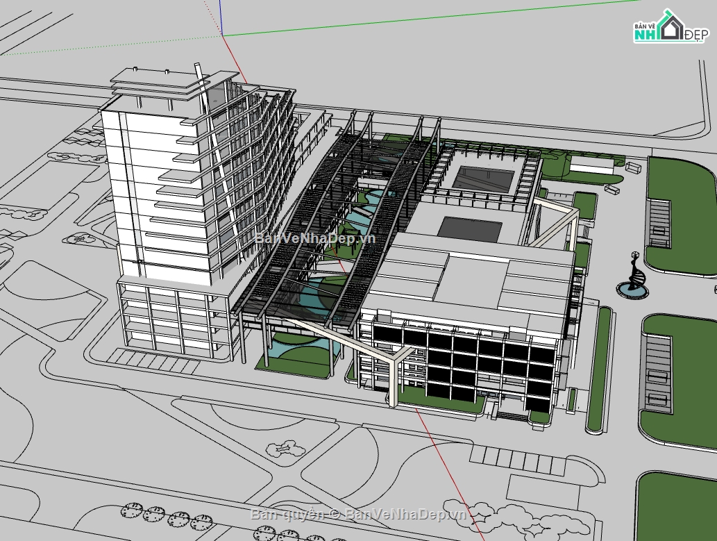 dựng model su bệnh viện,bệnh viện hiện đại file su,file sketchup dựng bệnh viện