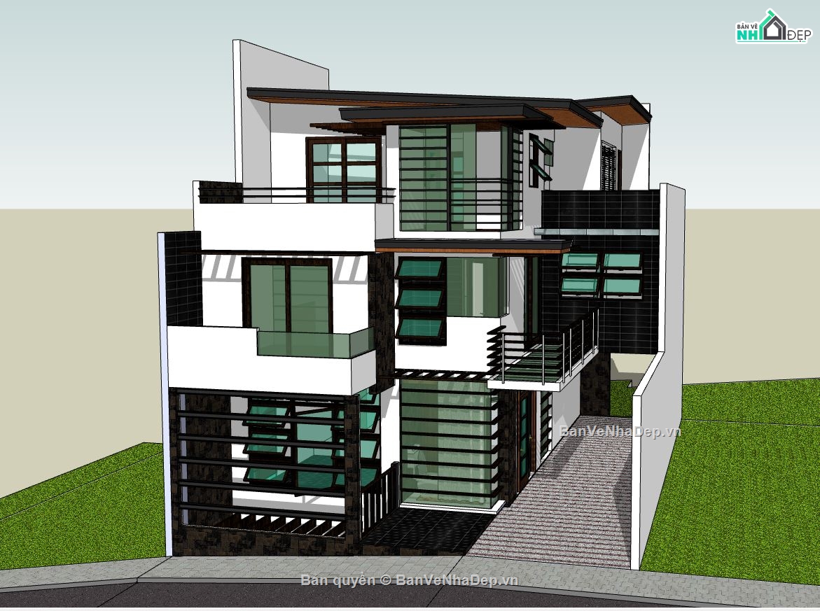 biệt thự 3 tầng,model sketchup biệt thự 3 tầng,sketchup biệt thự 3 tầng