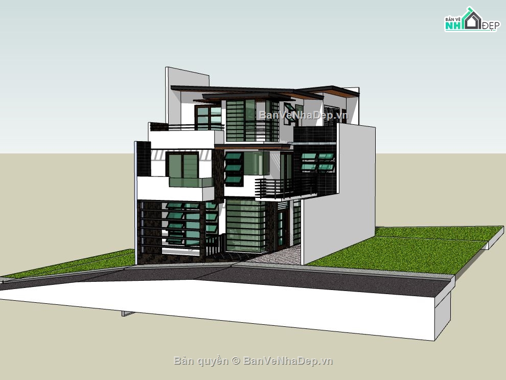 biệt thự 3 tầng,model sketchup biệt thự 3 tầng,sketchup biệt thự 3 tầng