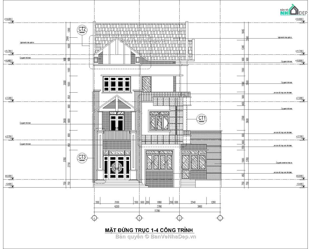 35 Mẫu bản vẽ CAD Biệt thự 3 tầng đầy đủ các hạng mục thiết kế