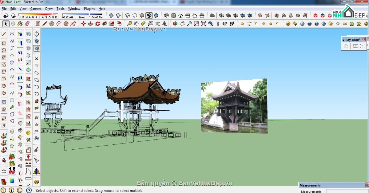 thiết kế chùa,sketchup chùa,chùa 1 cột,bản vẽ chùa một cột