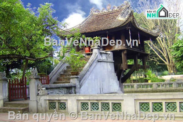 thiết kế chùa,sketchup chùa,chùa 1 cột,bản vẽ chùa một cột