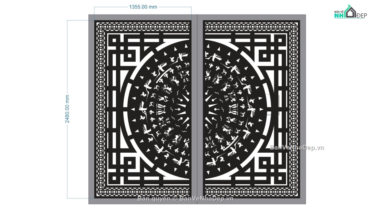 cổng trống đồng,cổng 2 cánh trống đồng,cổng dxf