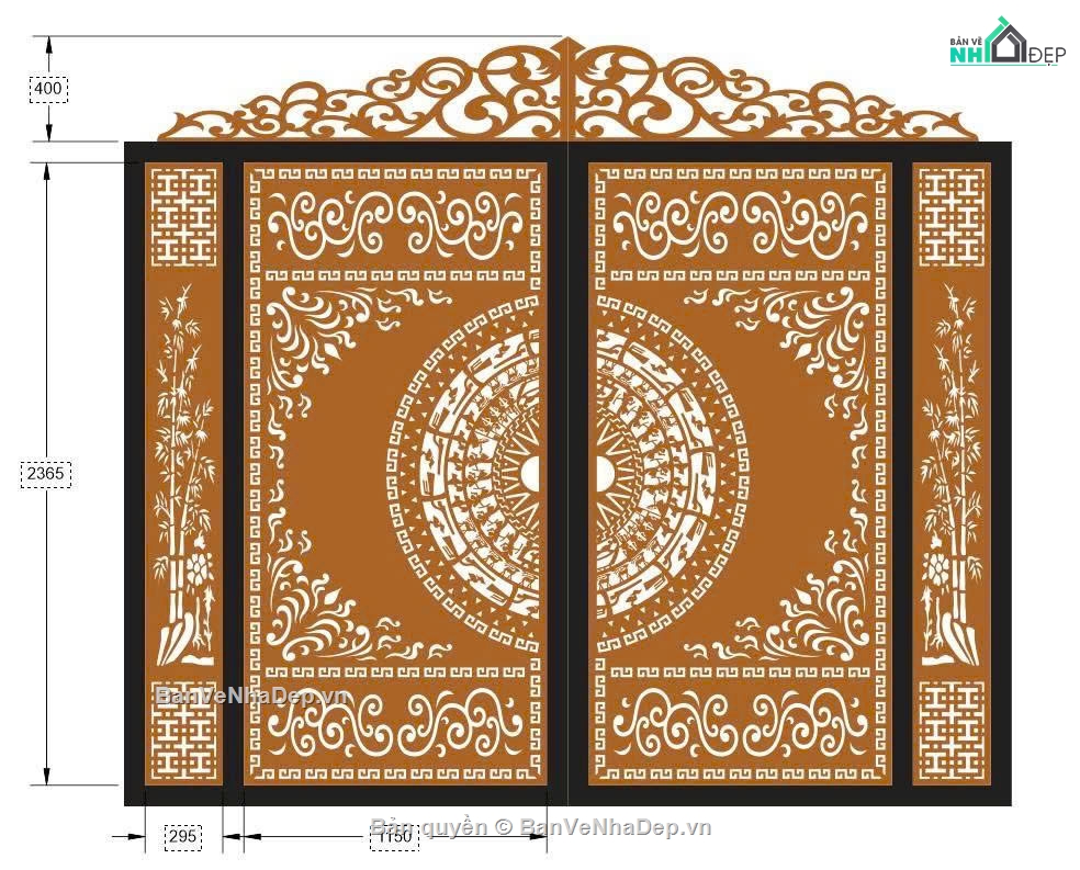 cổng trống đồng cnc,cổng trống đồng,cổng 2 cánh cnc