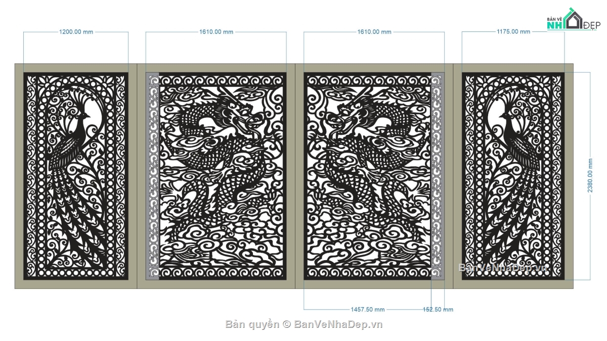 Mẫu cổng 4 cánh cnc,cổng 4 cánh cnc,cnc 4 cánh,rồng phượng