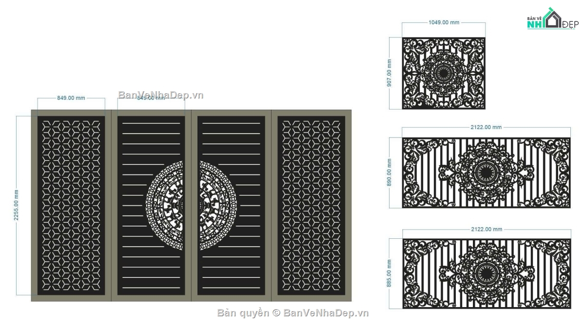 Mẫu cổng 4 cánh cnc,cổng 4 cánh cnc,cổng và hàng rào,hàng rào