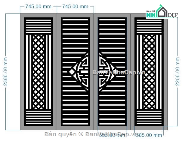 Mẫu cổng 4 cánh cnc,cổng cnc chữ phúc,cổng 4 cánh cnc,cnc 4 cánh
