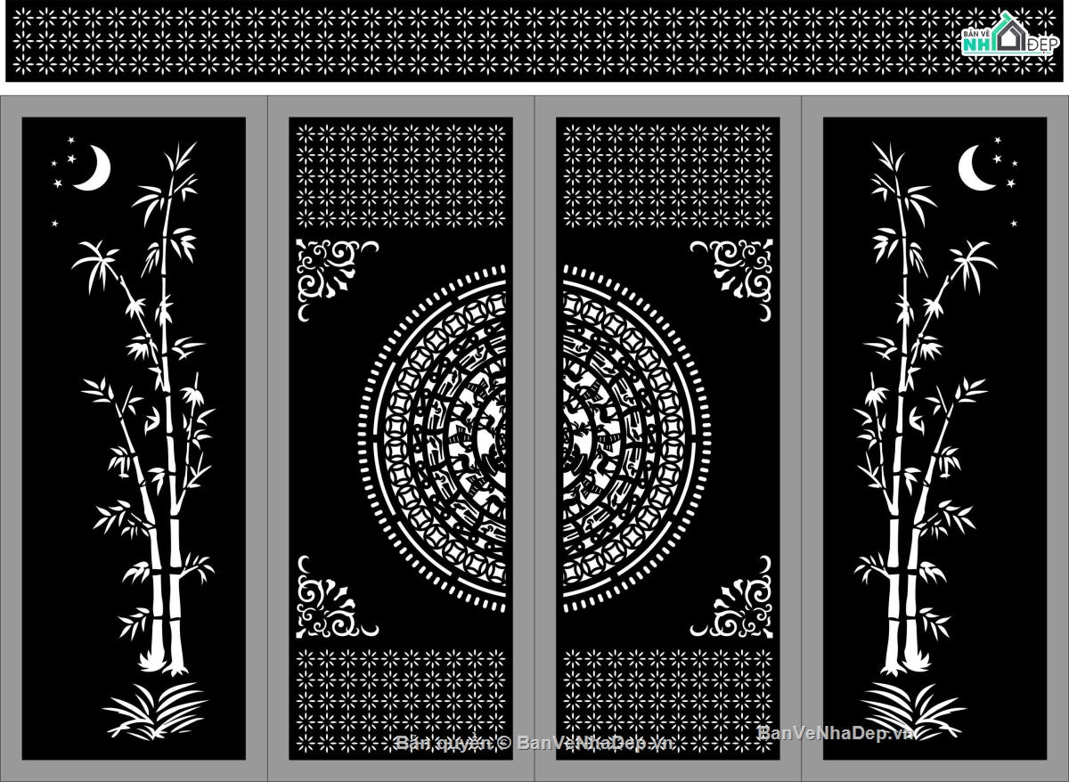 cổng trúc cắt cnc,cổng trúc 4 cánh cnc,cổng trúc đẹp cnc