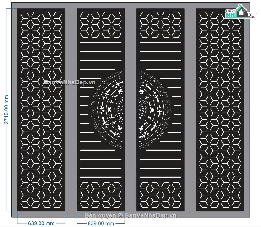cổng 4 cánh cnc,file dxf cổng 4 cánh,cổng 4 cánh trống đồng