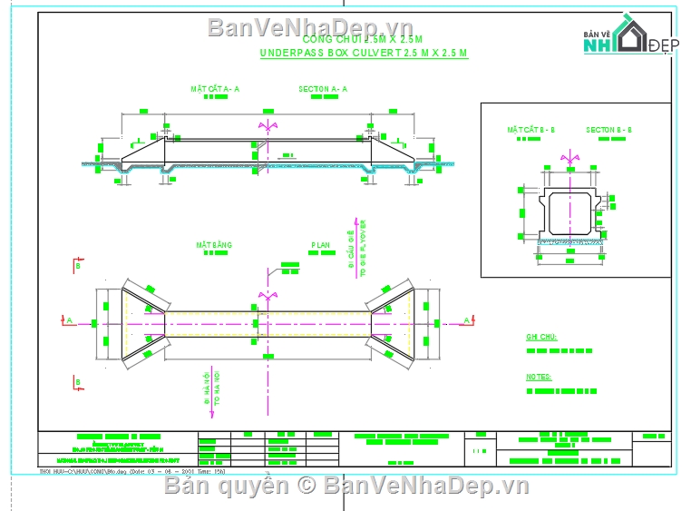 cống hộp 2.5m x2.5m,cống hộp đôi,file cad cống hộp đôi