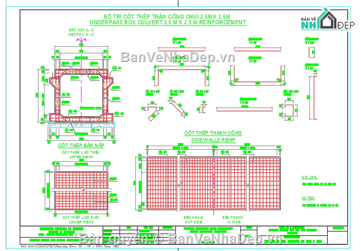 cống hộp 2.5m x2.5m,cống hộp đôi,file cad cống hộp đôi