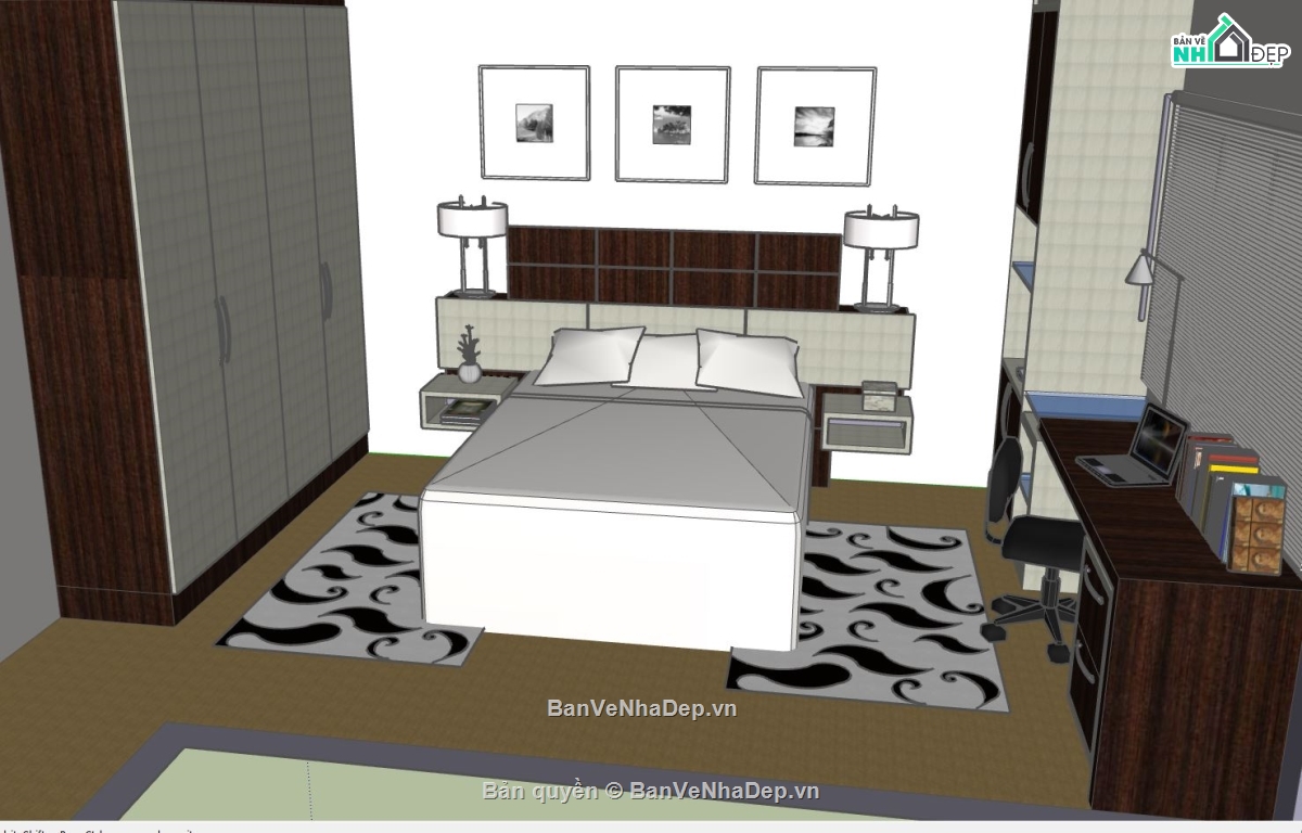 su phòng ngủ,model phòng ngủ hiện đại,sketchup phòng ngủ