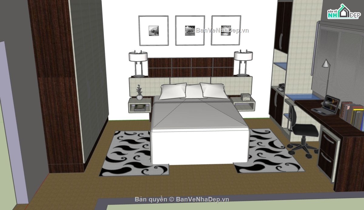 su phòng ngủ,model phòng ngủ hiện đại,sketchup phòng ngủ