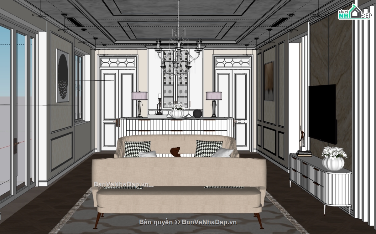 mẫu sketchup phòng khách,model sketchup phòng khách hiện đại,nội thất phòng khách su