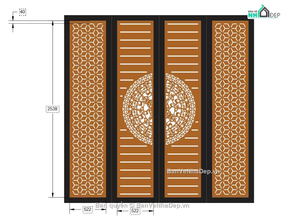 Mẫu cổng 4 cánh cnc,cổng trống đồng,cổng dxf